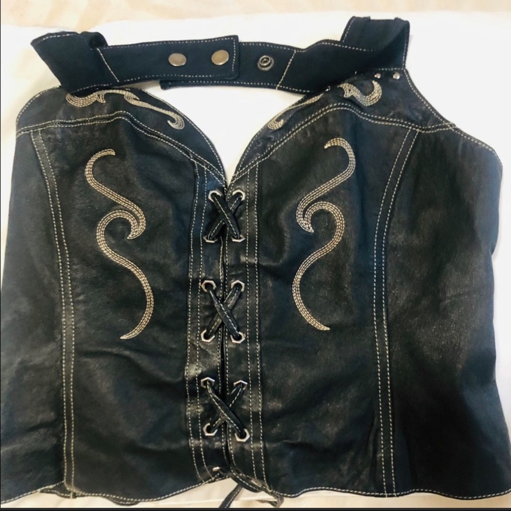 Harley Davidson embroidered leather halter top